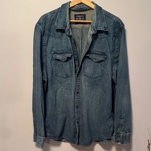 American Eagle Outfitters Washed Blue Denim Button-Up Shirt